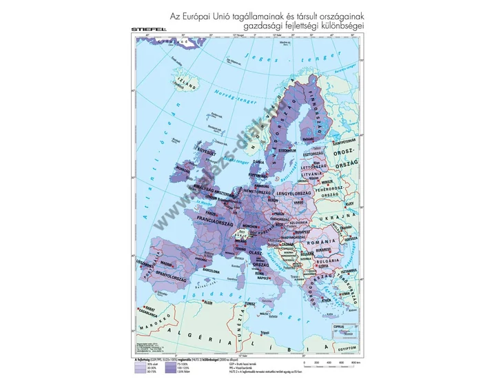 EU tagállamainak és társult országainak gazdasági fejlettségi különbségei 140x100 cm MONO